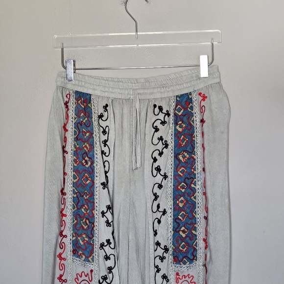Naisha Bohemian Embroidered Wide-Leg Split-Leg Palazzo Beachy Pants O/S - Picture 3 of 10